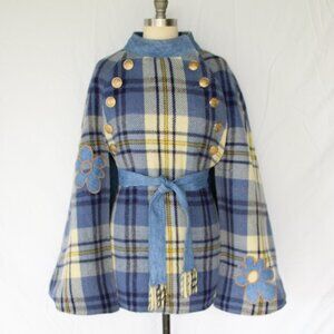 SOLD Hand Craftan wool cape poncho cloak Tartan plaid wool jacket vintage